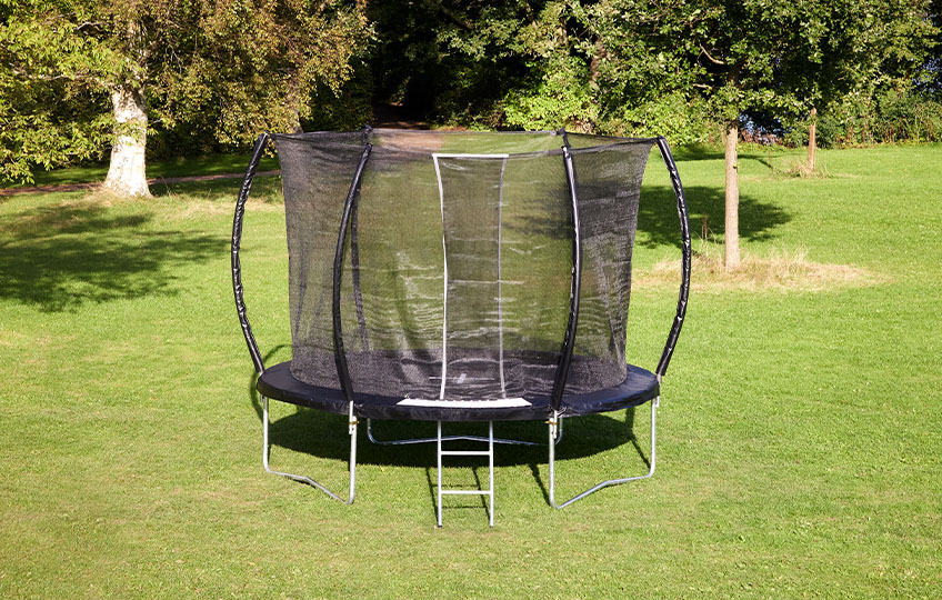 Trampoline FALK D305 w/safety net black Small trampoline with ladder, padded edges, and safety net
