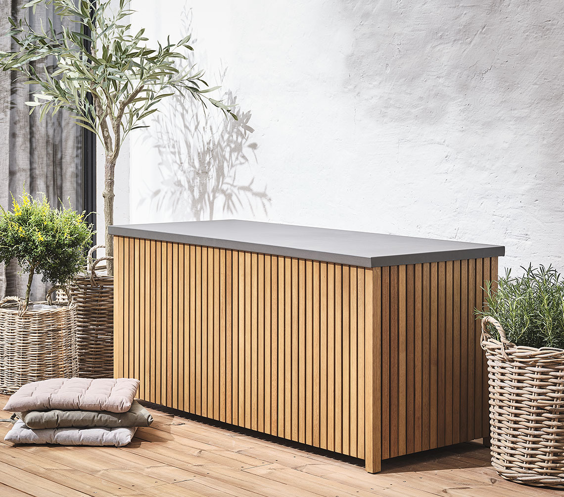 BEDER storage box Wooden cushion storage box on patio