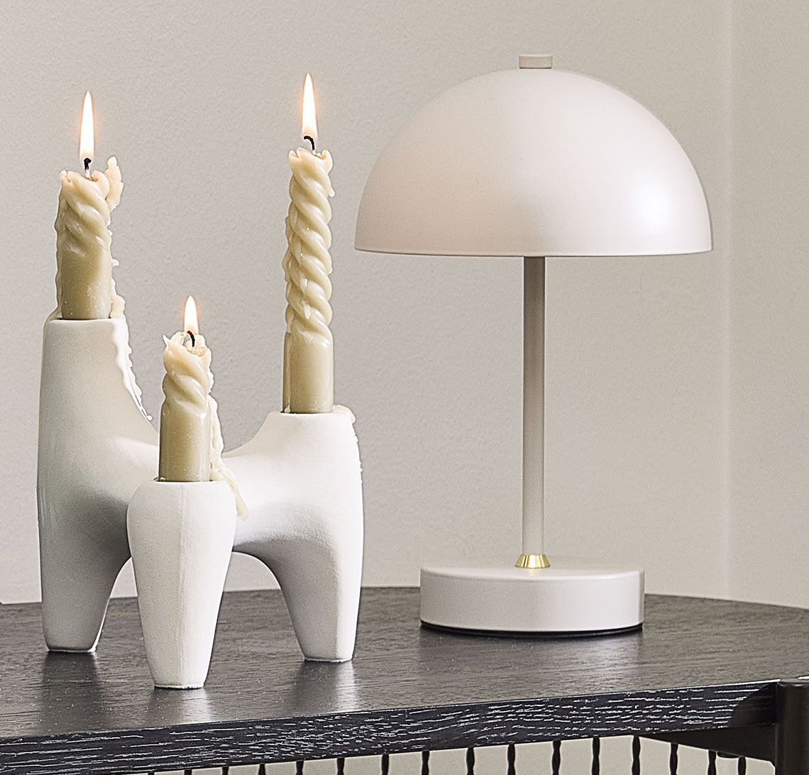 VIGNIR candle holder, BALDUR candles and KENT battery lamp Battery lamp and candle holder with twisted candles
