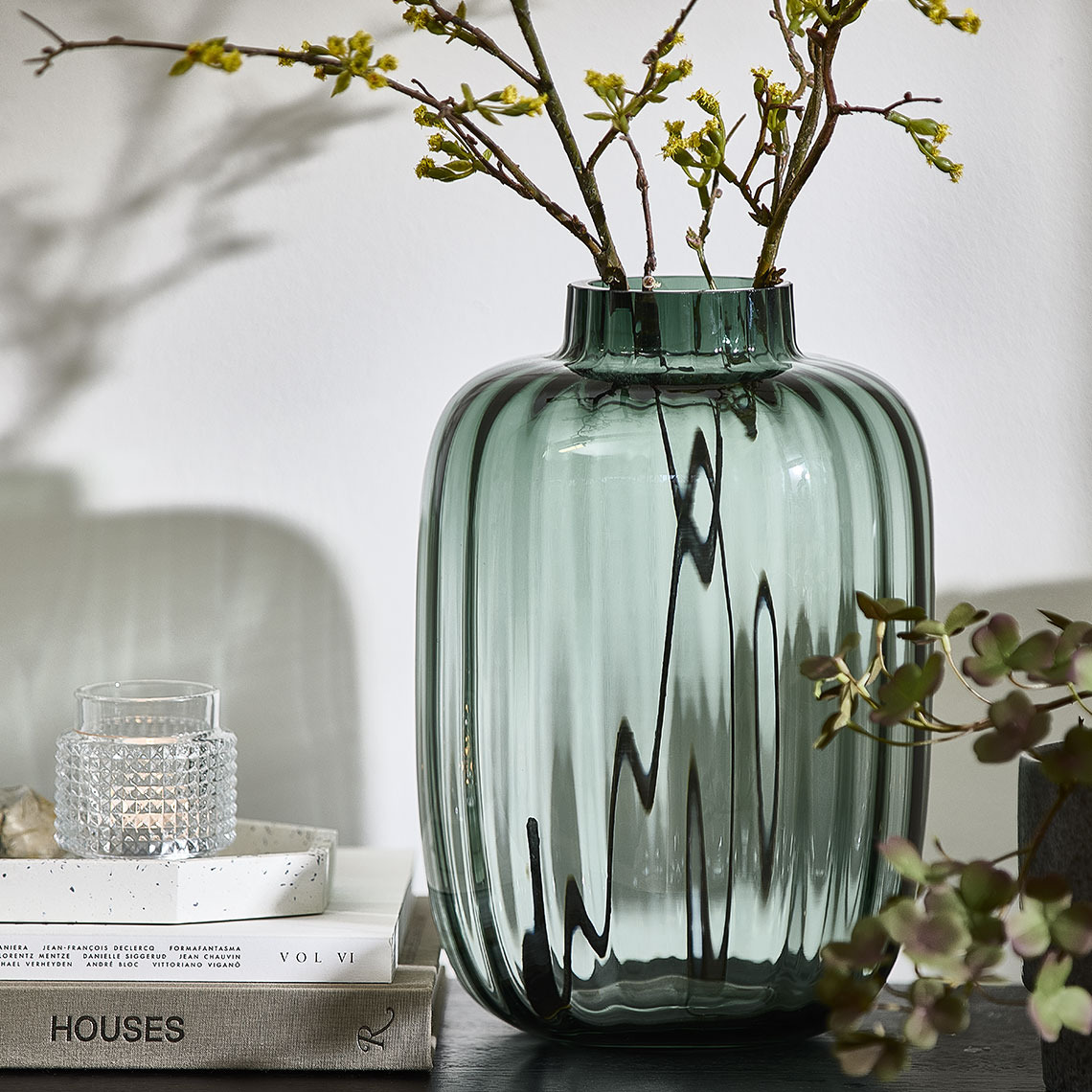 ARN tealight holder and KNUD vase Ribbed glass vase and tealight holder