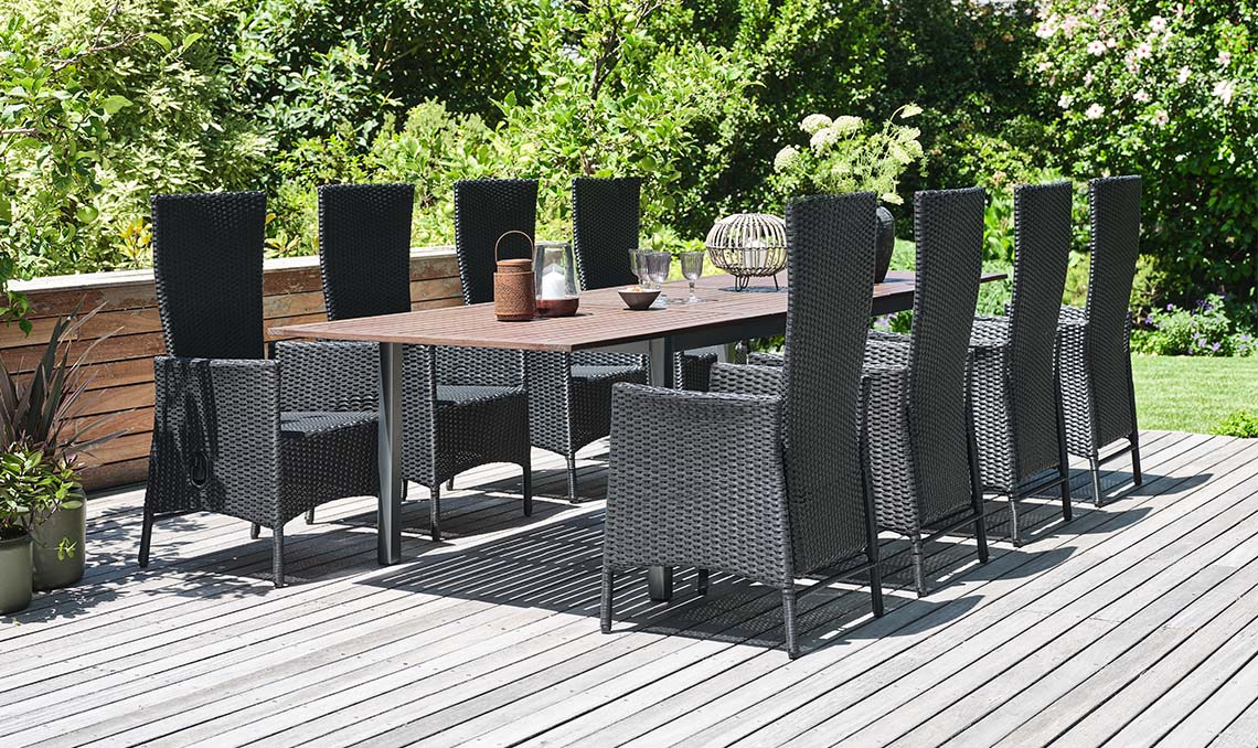 YTTRUP garden table Large garden table and chairs for 8 or 10 people on patio in garden