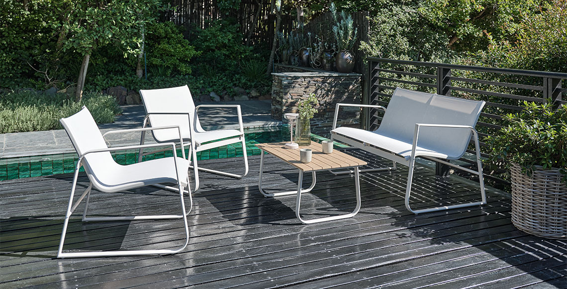 HORNSLET maintenance-free garden lounge set made with steel, textiline, and artificial wood Maintenance-free garden lounge set made with artificial wood, textiline, and steel