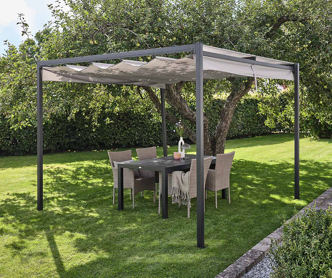 HJORTEMOSE pergola with adjustable canopy Garden pergola with roof canopy