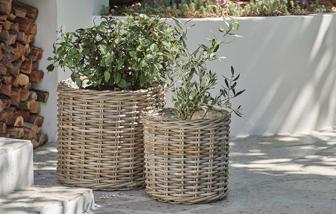 SEGLA rattan garden planter made from rattan in two sizes Rattan wicker garden planters in a variety of shapes and sizes