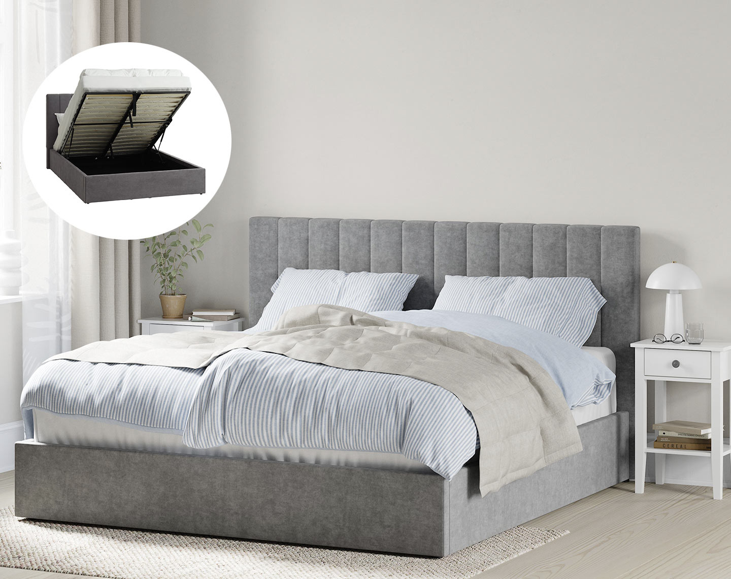 HASLEV bed frame Bed frame with storage in a bedroom