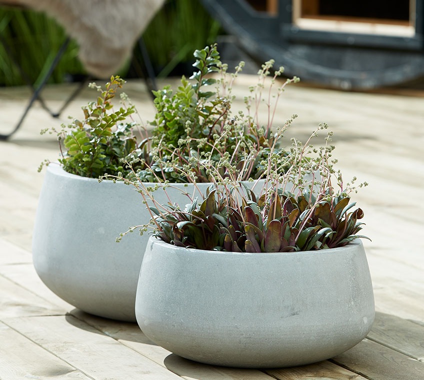 UGGLA planters Grey garden planters on a patio