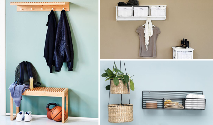Hallway storage shelves and coat hooks Hallway storage shelves and coat hooks